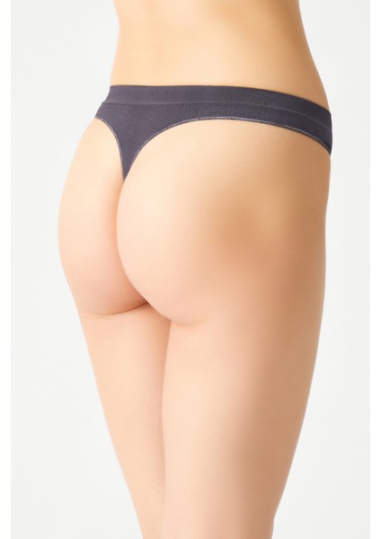 Antrasit Fitilli Seamless Tanga Külot Ribbed Thong