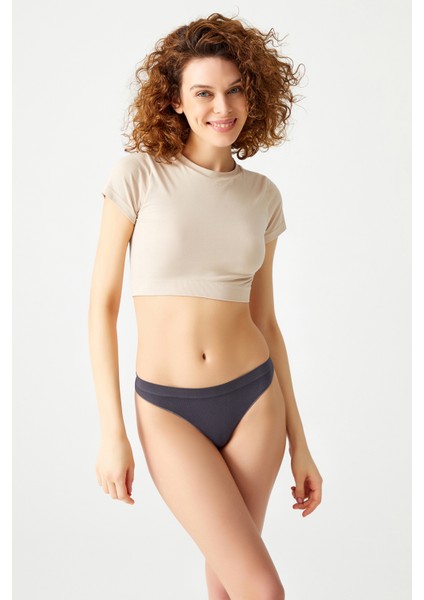 Antrasit Fitilli Seamless Tanga Külot Ribbed Thong