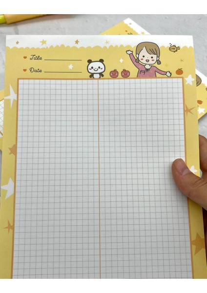 Sevimli Kız ve Panda Sarı B5 Not Defteri / Scrapbook / Planlayıcı / Notebook / Bullet Journal