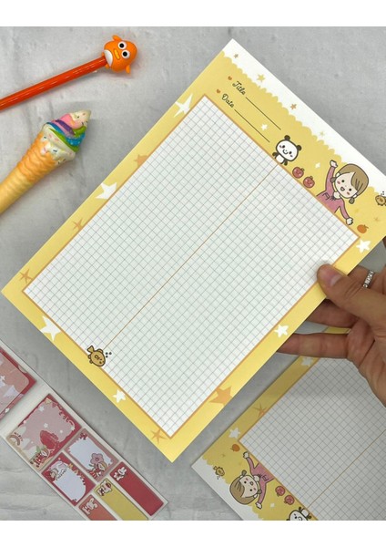 Sevimli Kız ve Panda Sarı B5 Not Defteri / Scrapbook / Planlayıcı / Notebook / Bullet Journal