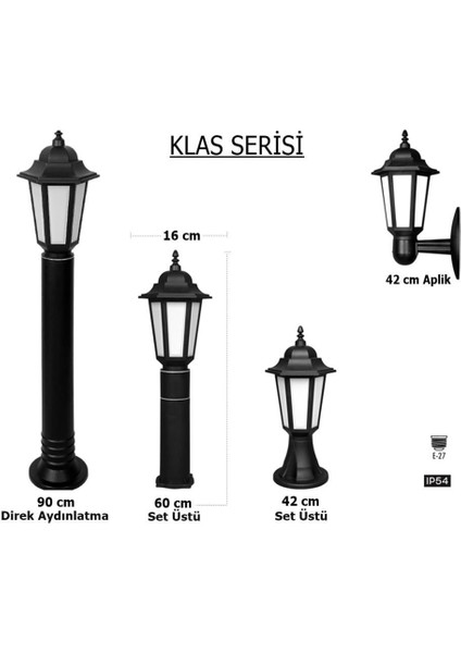 Klas 60CM Bahçe Aydınlatma Dış Mekan Aplik Set Üstü Direk Bahçe Yol Lambası Zita