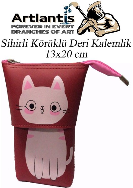 Körüklü Kalemlik Kedi 1 Adet Kırmızı Renk Sihirli Körüklü Deri Kalemlik Kalem Çantası Sevimli Kedi Kalem Kutusu fiyatları