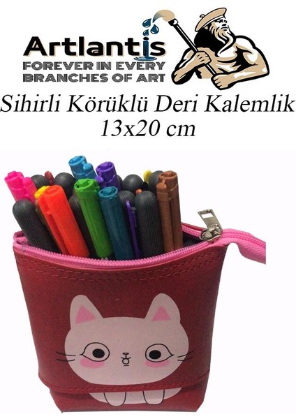Körüklü Kalemlik Kedi 1 Adet Kırmızı Renk Sihirli Körüklü Deri Kalemlik Kalem Çantası Sevimli Kedi Kalem Kutusu modelleri