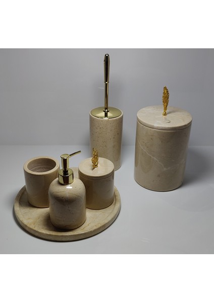 Mermer 7parça Banyo Seti Bej Gold Detaylı