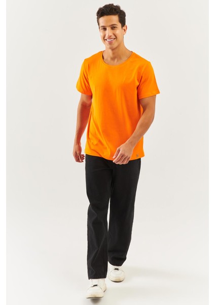 Turuncu Oversize RahatPamuklu Penye Bisiklet Yaka Kısa Kol Basic T-Shirt Trendy Collection