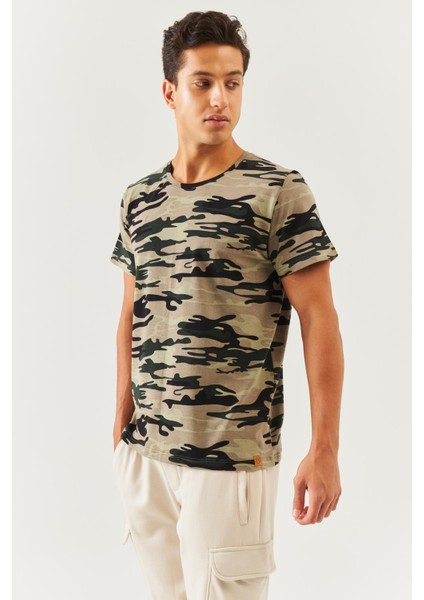 Kamuflaj Oversize RahatPamuklu Penye Bisiklet Yaka Kısa Kol Basic T-Shirt Classic Collection