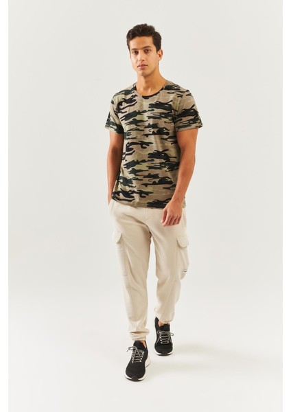 Kamuflaj Oversize RahatPamuklu Penye Bisiklet Yaka Kısa Kol Basic T-Shirt Classic Collection