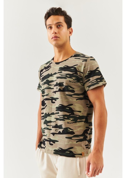 Kamuflaj Oversize RahatPamuklu Penye Bisiklet Yaka Kısa Kol Basic T-Shirt Classic Collection