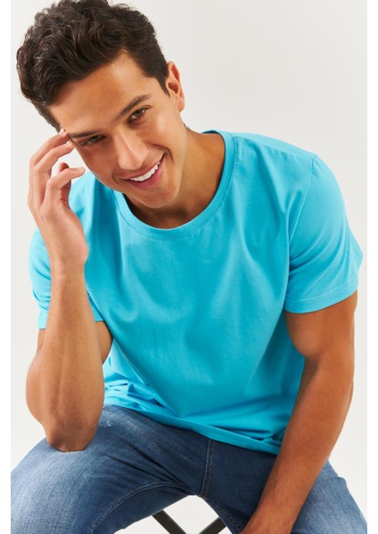 Aqua Oversize RahatPamuklu Penye Bisiklet Yaka Kısa Kol Basic T-Shirt Trendy Collection