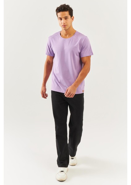 Lila Oversize RahatPamuklu Penye Bisiklet Yaka Kısa Kol Basic T-Shirt Trendy Collection fiyatları