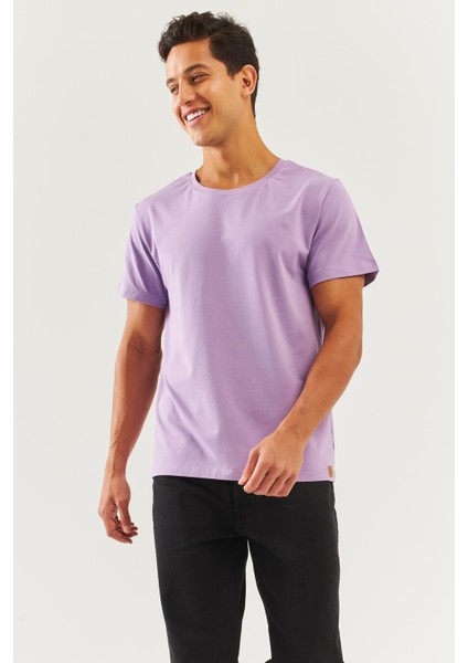 Lila Oversize RahatPamuklu Penye Bisiklet Yaka Kısa Kol Basic T-Shirt Trendy Collection modelleri