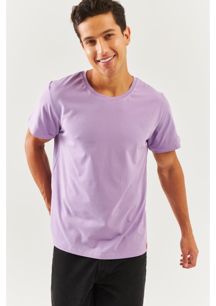 Lila Oversize RahatPamuklu Penye Bisiklet Yaka Kısa Kol Basic T-Shirt Trendy Collection fırsatları