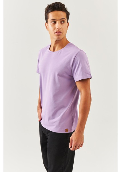 Lila Oversize RahatPamuklu Penye Bisiklet Yaka Kısa Kol Basic T-Shirt Trendy Collection indirimleri