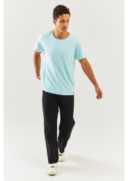 Buz Mavisi Oversize RahatPamuklu Penye Bisiklet Yaka Kısa Kol Basic T-Shirt Trendy Collection fiyatları