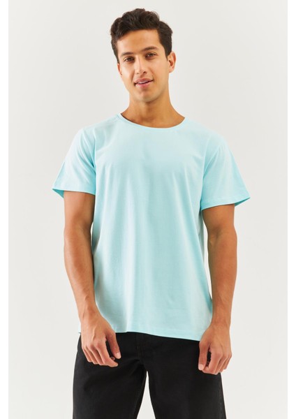 Buz Mavisi Oversize RahatPamuklu Penye Bisiklet Yaka Kısa Kol Basic T-Shirt Trendy Collection fırsatları