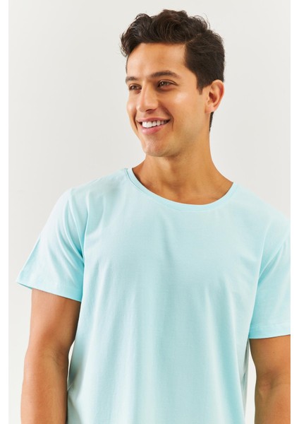Buz Mavisi Oversize RahatPamuklu Penye Bisiklet Yaka Kısa Kol Basic T-Shirt Trendy Collection indirimleri