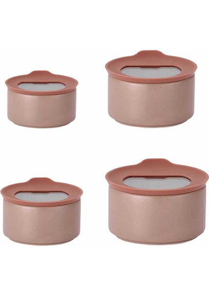 One Seramik 4 Farklı Boy Pembe Saklama Kabı