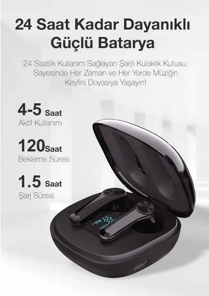 Dijital Göstergeli 300MAH Şarj Kutulu Bluetooth Kulaklık Chipsetli Gürültü Engelleyici Kulaklık