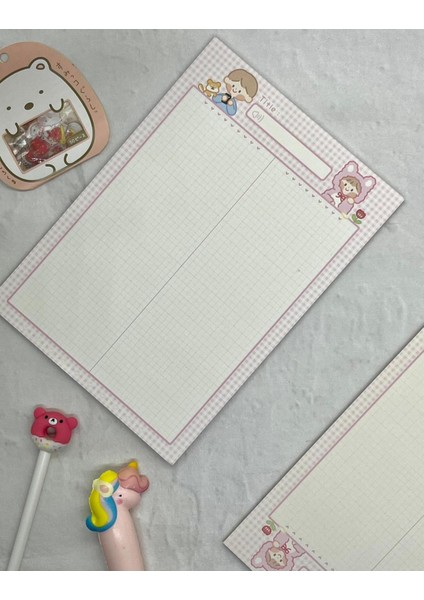 Sevimli Çocuklar Pembe Kareli B5 Not Defteri / Scrapbook / Planlayıcı / Notebook / Bullet Journal