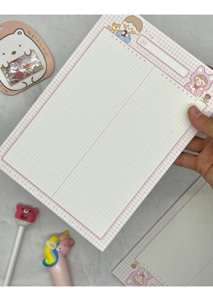 Sevimli Çocuklar Pembe Kareli B5 Not Defteri / Scrapbook / Planlayıcı / Notebook / Bullet Journal