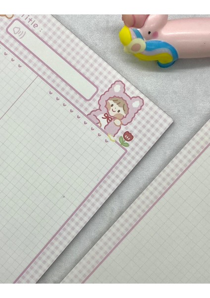 Sevimli Çocuklar Pembe Kareli B5 Not Defteri / Scrapbook / Planlayıcı / Notebook / Bullet Journal