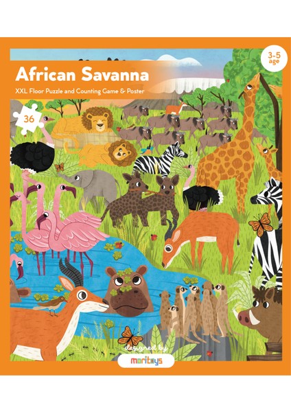 African Savanna - 36 Parça Xxl Dev Puzzle, Gözlem ve Sayma Oyunu & Posteri