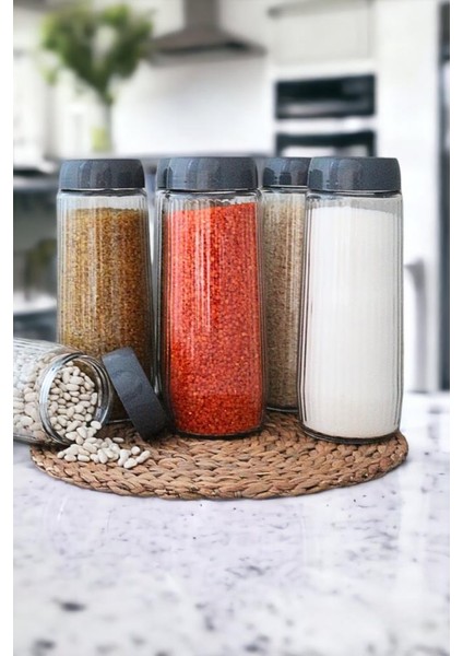 Alin 12 Adet Cam Kavanoz-Saklama Kabı 1500 ml Gri