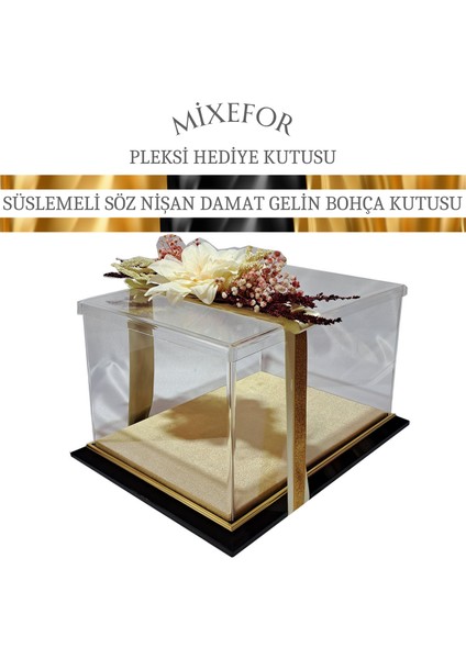 Mixefor Damat -Gelin Söz Nişan Bohça Kutusu Çeyiz Kutusu Siyah Renk Çerçeveli Ölçü 35 cm x 25 cm x 20 cm