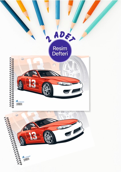 2'li Resim Defteri Spiralli Karton Kapak 25X35 cm 15 Yaprak Resim Defteri Orta Boy