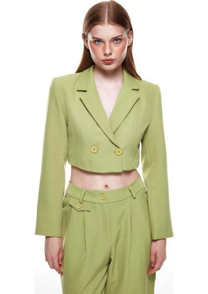 Kruvaze Crop Blazer Ceket Olive