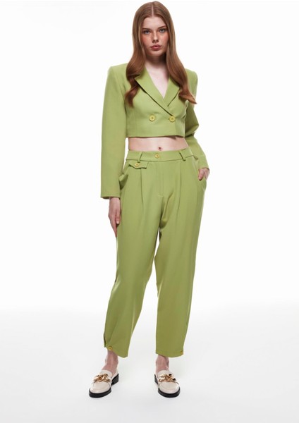 Kruvaze Crop Blazer Ceket Olive