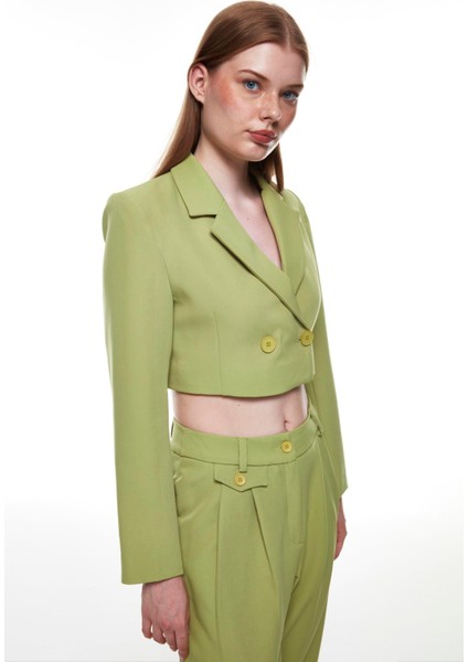 Kruvaze Crop Blazer Ceket Olive