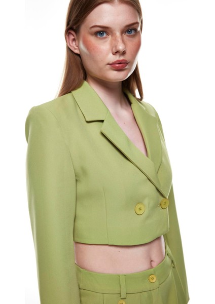 Kruvaze Crop Blazer Ceket Olive