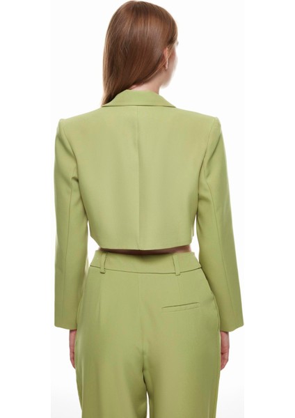 Kruvaze Crop Blazer Ceket Olive