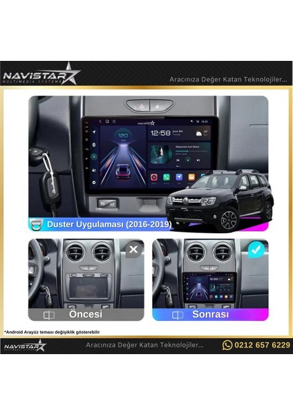 Dacia Duster 2015-2020 Model 2gb + 32GB Android 13 Kablosuz Carp modelleri