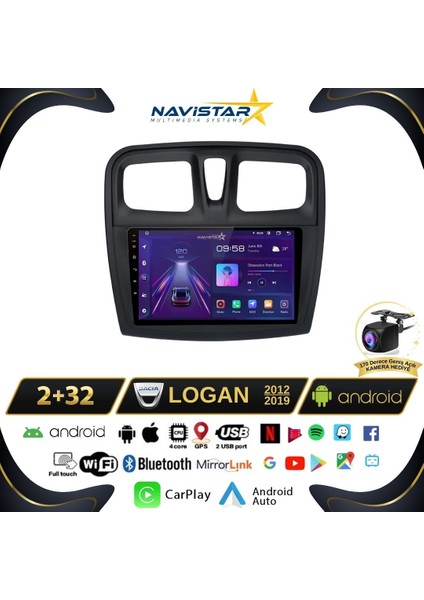 Dacia Logan 2012-2019 Model 2+32GB Android 13 Kablosuz Carplay N