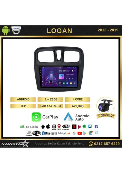 Dacia Logan 2012-2019 Model 2+32GB Android 13 Kablosuz Carplay N