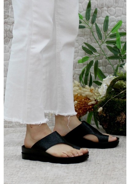 1742 Siyah Çatlak Comfort Anatomik Casual Parmak Arası Kadın Terliği