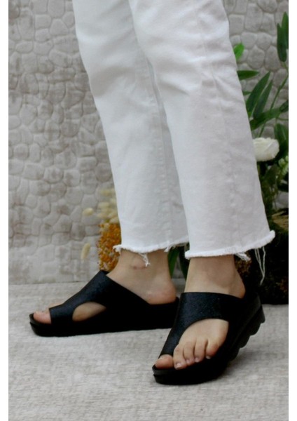 1742 Siyah Çatlak Comfort Anatomik Casual Parmak Arası Kadın Terliği