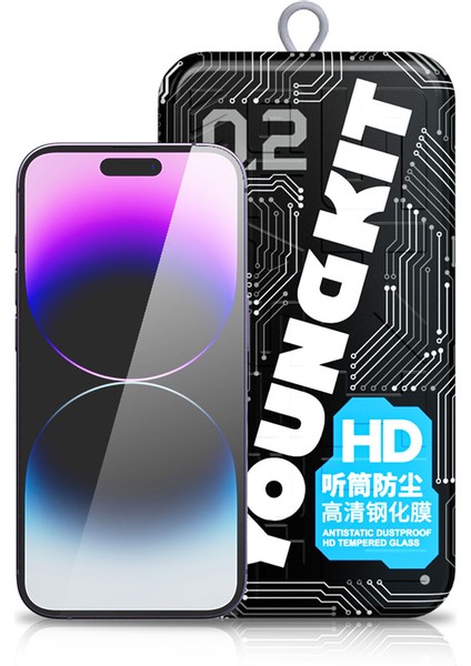 iPhone 14 Pro Uyumlu Youngkit Antistatik ve Antidust Kolay Uygulama Aparatlı Cam Ekran Koruyucu