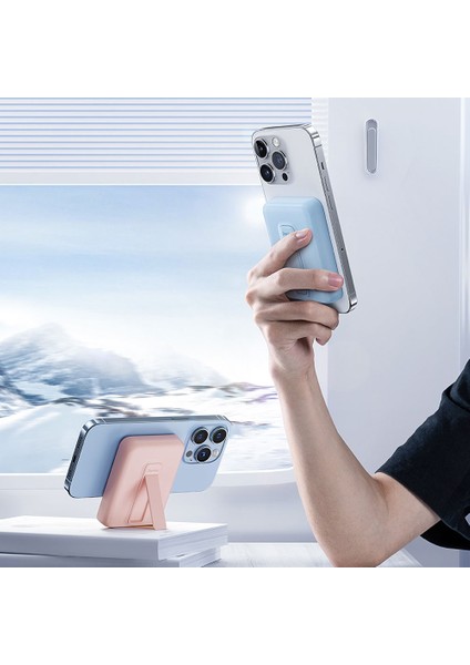 Magsafe Powerbank Benks MP09 Magnetik Standlı Ince Tasarımlı Powerbank 6000MAH 5W Mavi modelleri