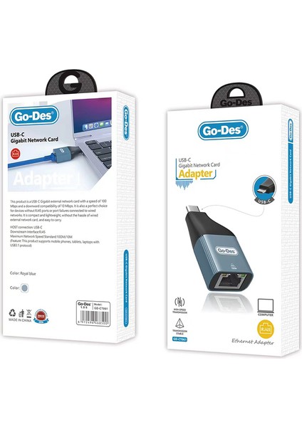 RJ45 To Type-C Ethernet Dönüştürücü Otg Go Des GD-CT061 100MBPS