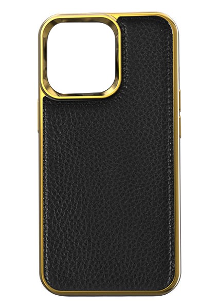 iPhone 13 Uyumlu Kılıf Wiwu Genuine Leather Gold Calfskin Orjinal Deri Kapak Soft Kaymaz