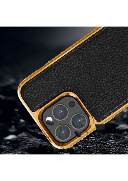 iPhone 13 Uyumlu Kılıf Wiwu Genuine Leather Gold Calfskin Orjinal Deri Kapak Soft Kaymaz