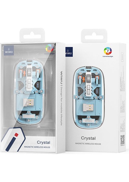 Bluetooth Kablosuz Mouse Wiwu WM105 Crystal Rgb LED Işıklandırmalı Şeffaf Tasarım 2400 Dpi Gri