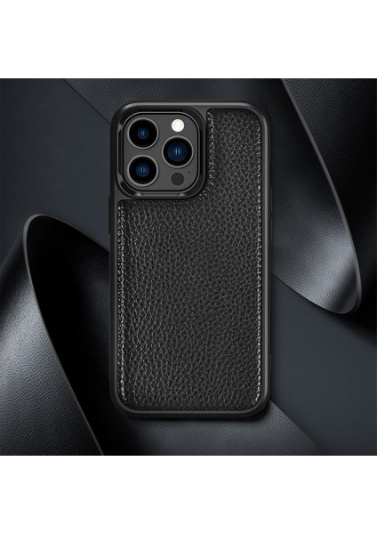 iPhone 13 Pro Uyumlu Kılıf Wiwu Genuine Leather Plastic Calfskin Orjinal Deri Kapak