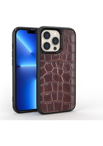 iPhone 13 Pro Uyumlu Kılıf Wiwu Croco Pattern Calfskin Orjinal Deri Kapak