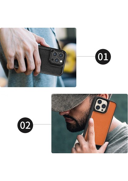 iPhone 13 Pro Uyumlu Kılıf Wiwu Genuine Leather Plastic Calfskin Orjinal Deri Kapak