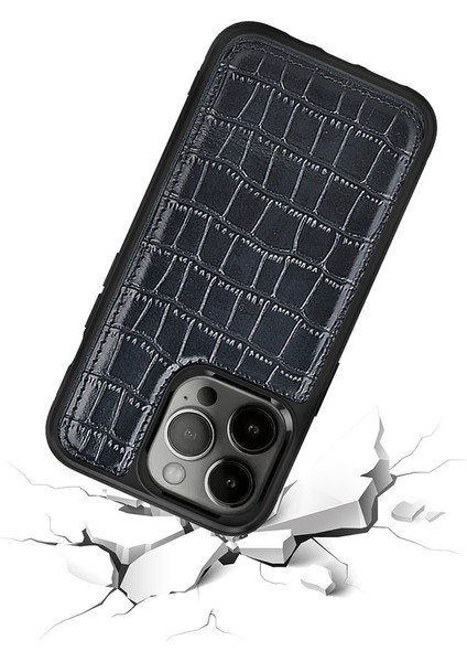 iPhone 13 Pro Uyumlu Kılıf Wiwu Croco Pattern Calfskin Orjinal Deri Kapak