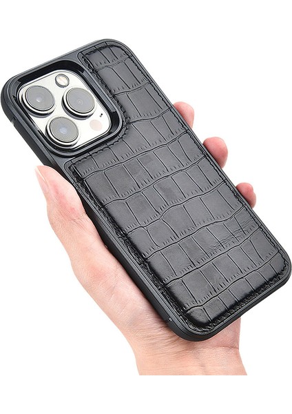 iPhone 13 Mini Uyumlu Kılıf Wiwu Croco Pattern Calfskin Orjinal Deri Kapak